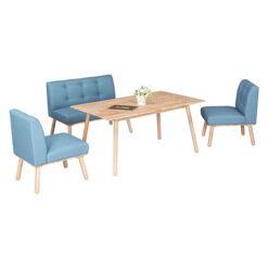 mavi ahşap masa takımı
