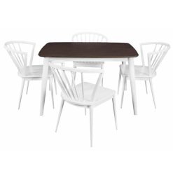 koyu kahverengi ve beyaz ahşap masa takımı